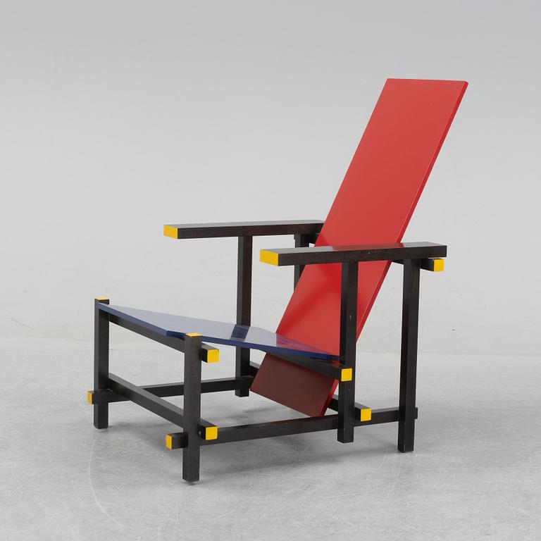 Gerrit Rietveld, armchair, "Red and blue chair", Cassina numbered 4848.
