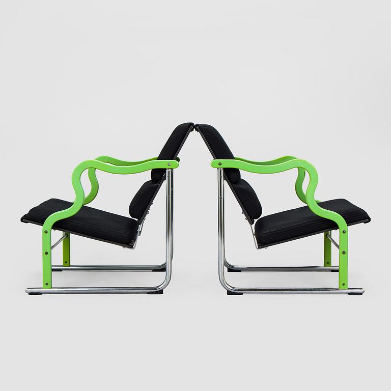 Yrjö Kukkapuro, A pair of 1980s 'Experiment' open armchairs for Avarte, Finland.