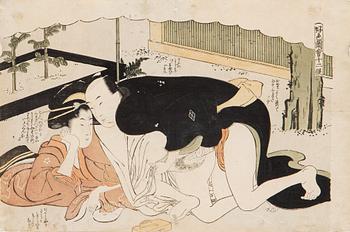 215. Katsukawa Shunchō, Two woodcuts in colours by Katsukawa Shunsho (1726-1792), Shunga.