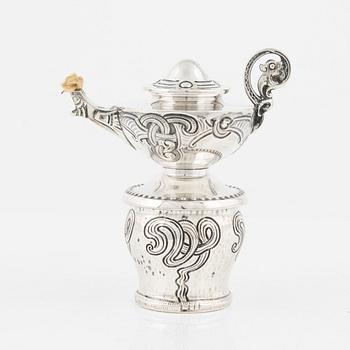 A Norwegian Silver Oil Lamp, makr of NM Thune, Oslo, early 20th century.