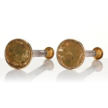 A pair of Russian ormolu and cut-glass Empire candlesticks, presumably St Petersburg, ca 1820.