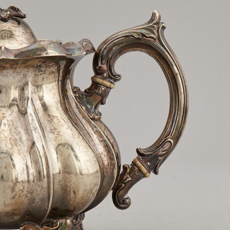 CHRISTIAN HAMMER, kaffekanna, silver, nyrokoko, Stockholm 1857.