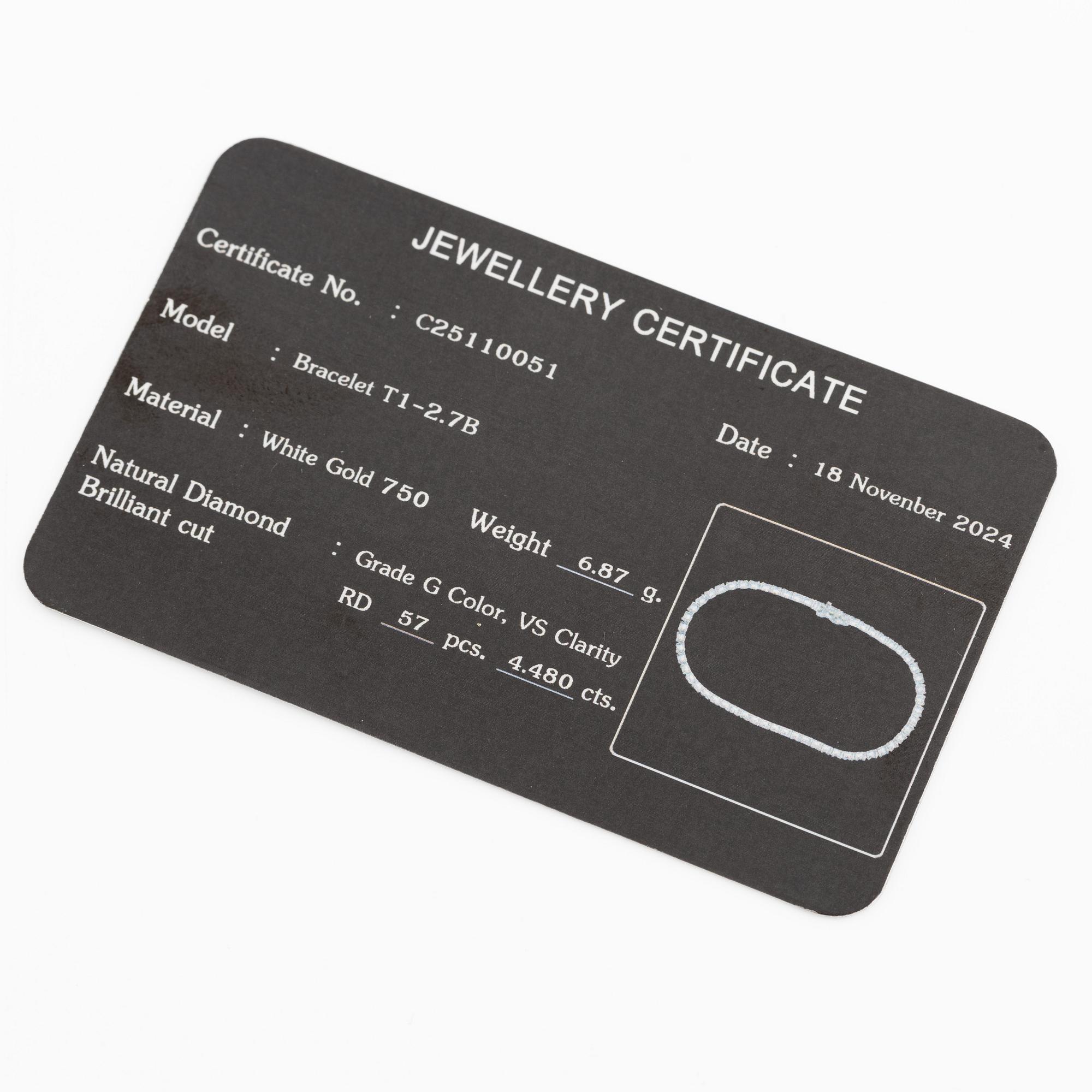 Tennis bracelet 18K white gold with brilliant-cut diamonds.