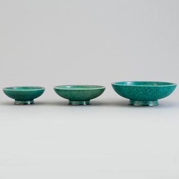 WILHELM KÅGE, three 'Argenta' stoneware bowls from Gustavsberg, second half of the 20th Cnetury.