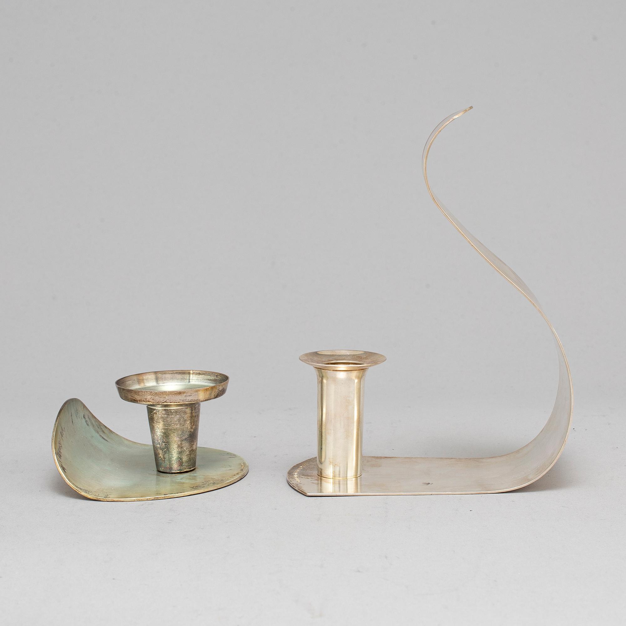 ELON ARENHILL, two silver candlesticks, Malmö 1991 & 2003.