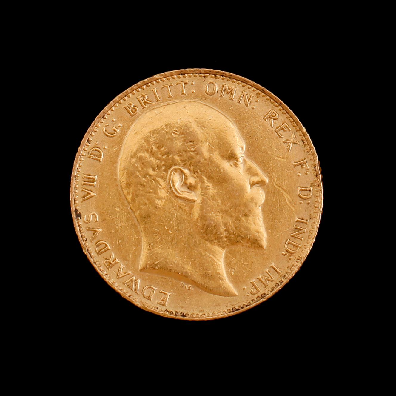 GULDMYNT, sovereign, Edward VII, 1907. Vikt ca 8 gram.