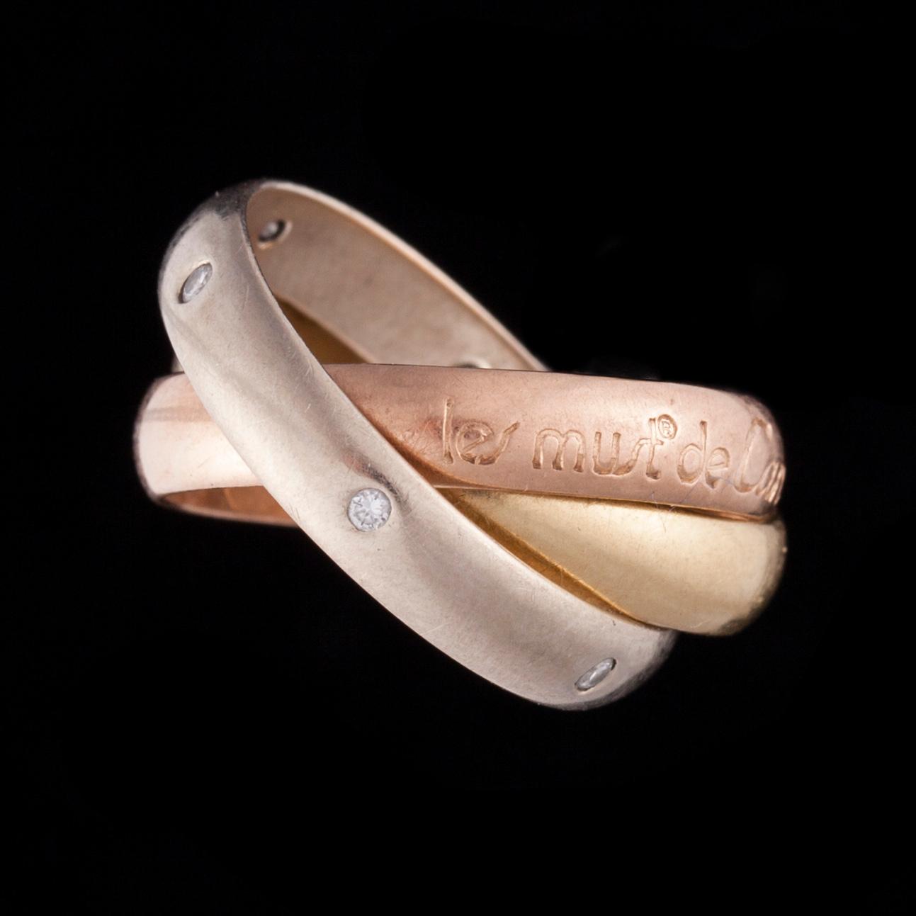 RING, 18K tre färgers guld, diamanter. Cartier trinity. Vikt ca 6,3 g.