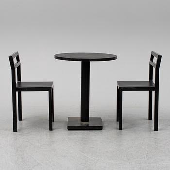 BORIS BERLIN/POUL CHRISTIANSEN, a 'Non' table with two chairs by Komplot design for Källmo.