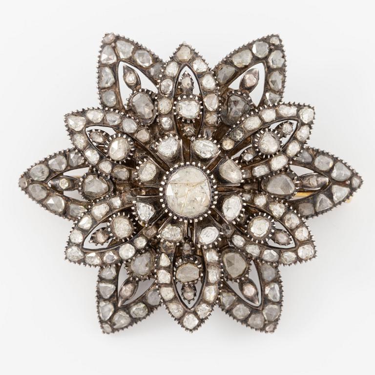 Brooch, silver with rose-cut diamonds.