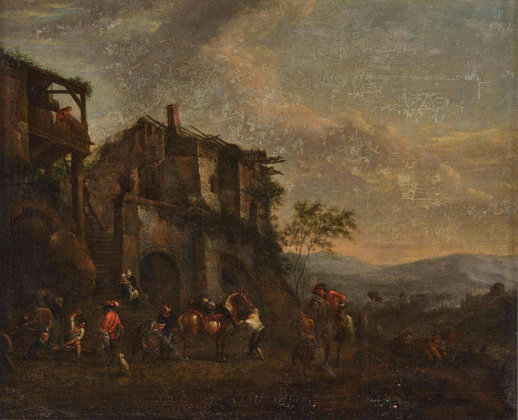 Philips Wouwerman, follower of, Resting company at the blacksmith's.