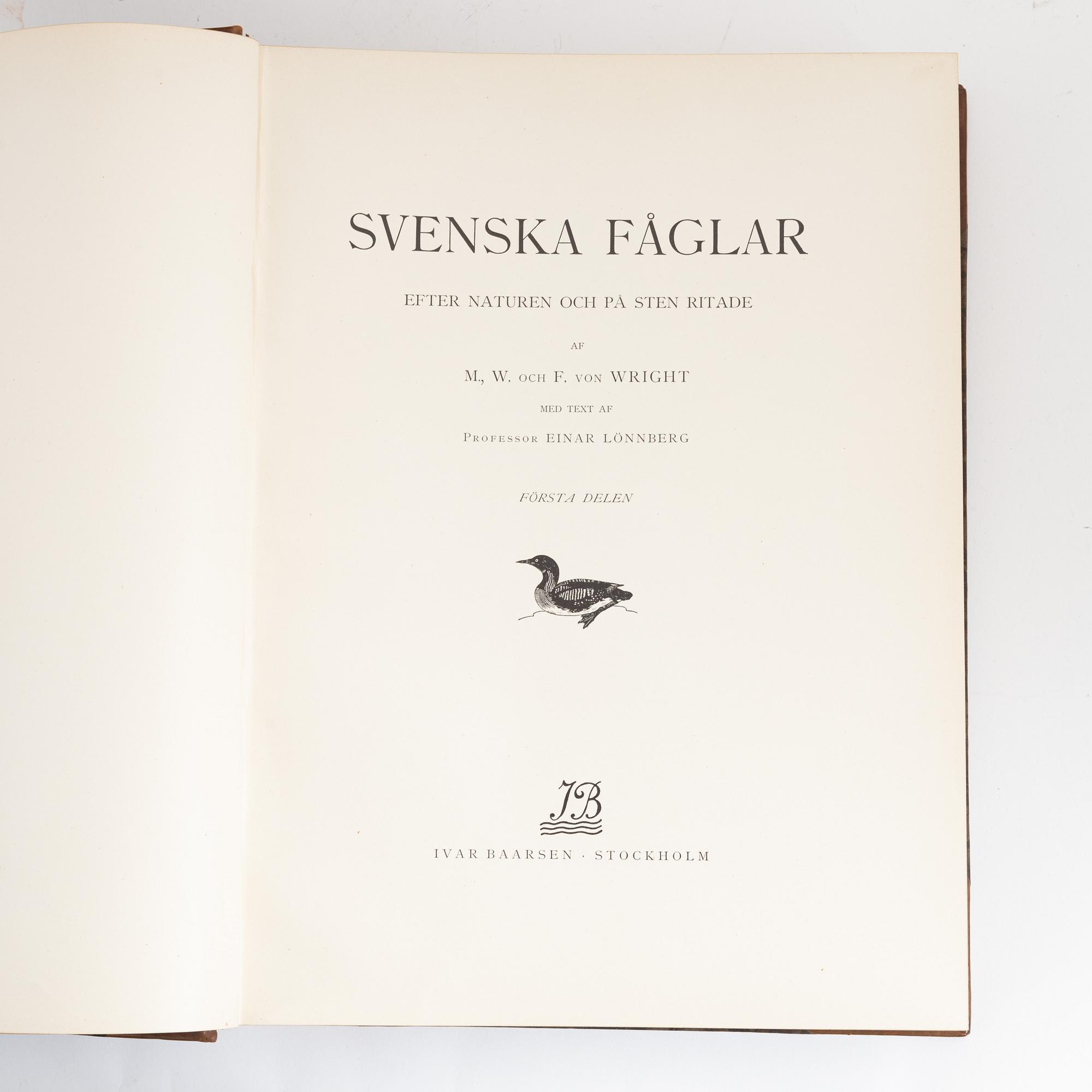 Books, 3, "Svenska fåglar" by von Wright.