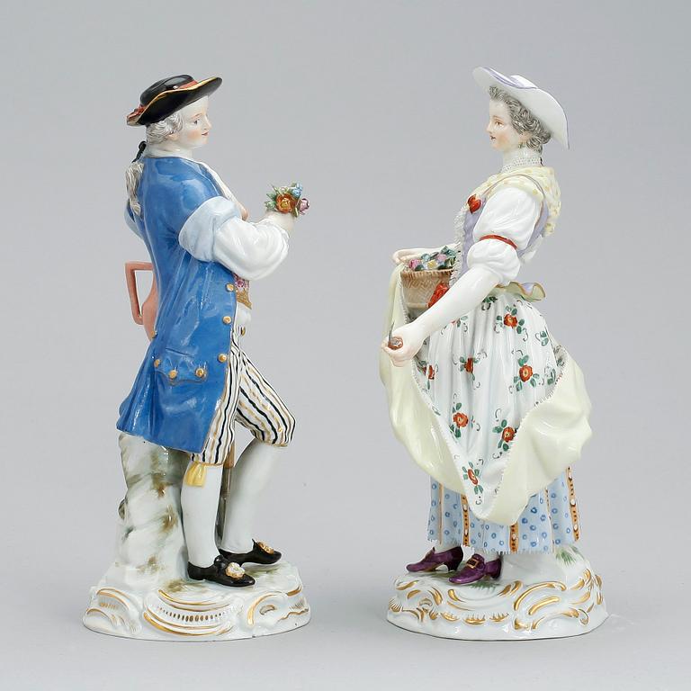 FIGURER, ett par, porslin, Meissen, 1800-tal.