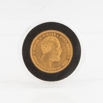 Guldmynt Norge, Oscar II 20 kr 5 Speciedaler, 1875.