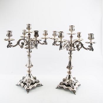 Candelabra, a pair, Rococo style, silver-plated, circa 1900.