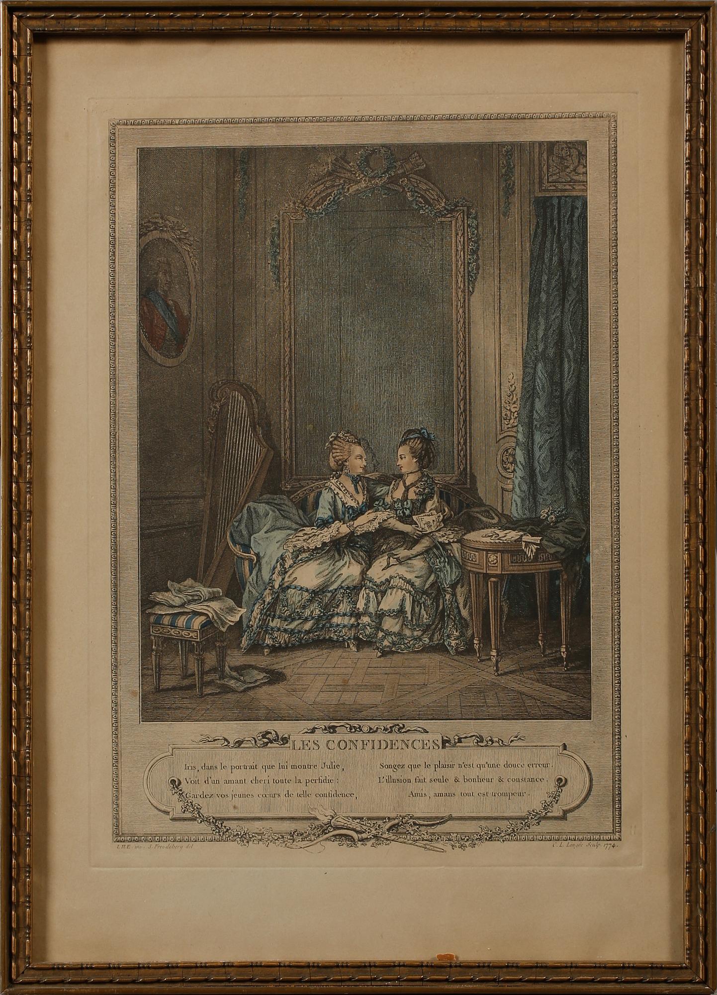 GRAVYRER, 5 st, delvis kolorerade kopparstick, 1700/1800-tal.