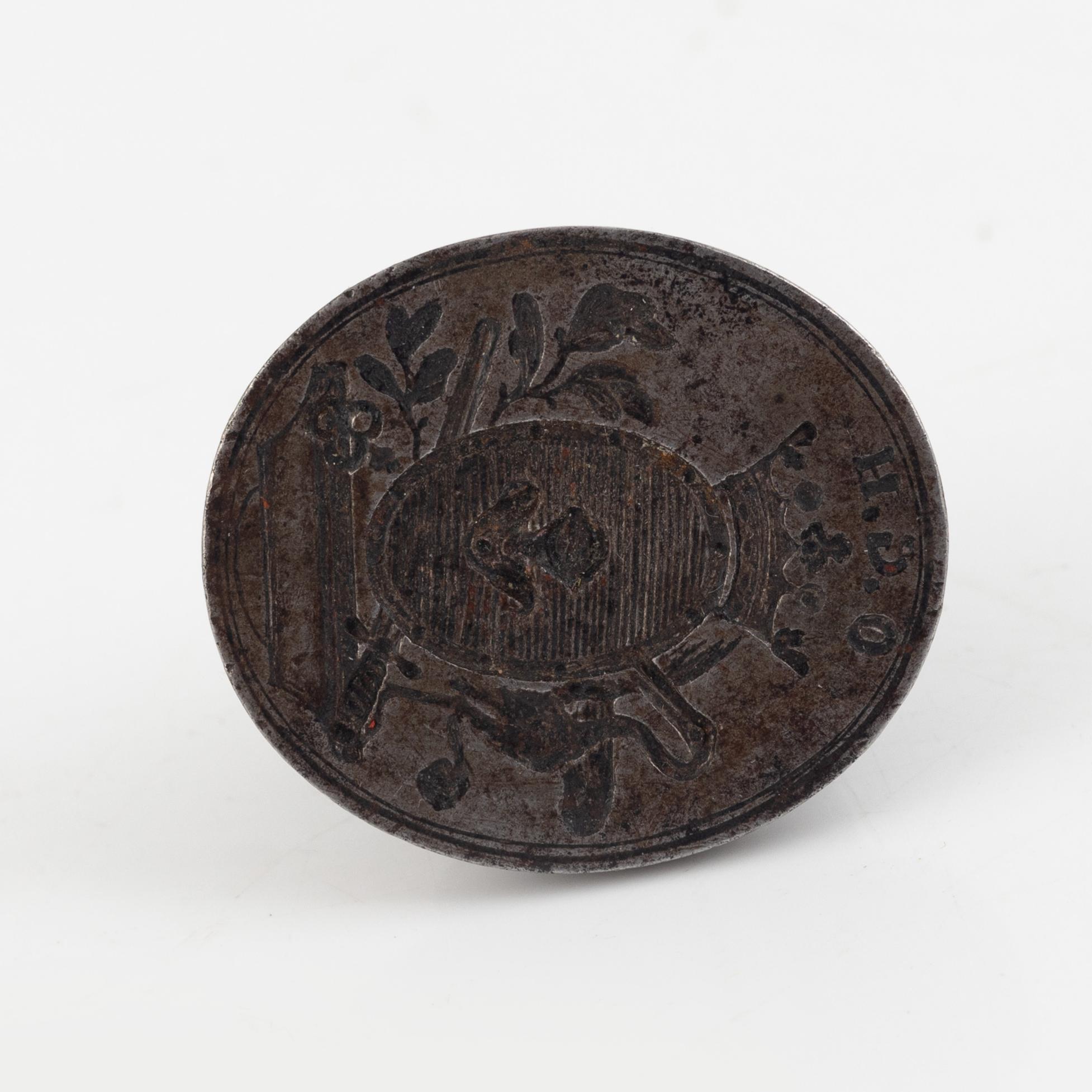 An engraved steel seal stamp, presumably for the noble family Grotenhjelm, early 18th century.
