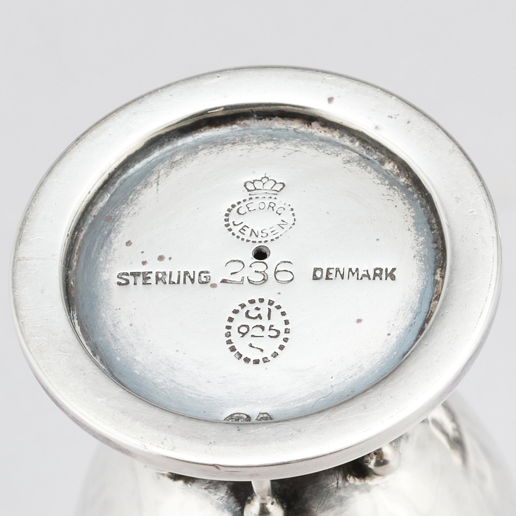 Georg Jensen, krydduppsättning, 4 delar + sked, Köpenhamn 1915 -1932, 830/1000 silver samt sterling.