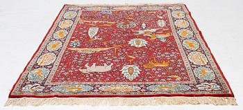 Carpet, Tabriz, with hunting motif. 220 x 140 cm.