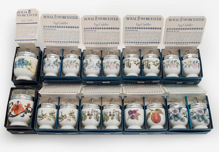 A set of eighteen egg coddlers, Royal Worcester, England, late 20th century.