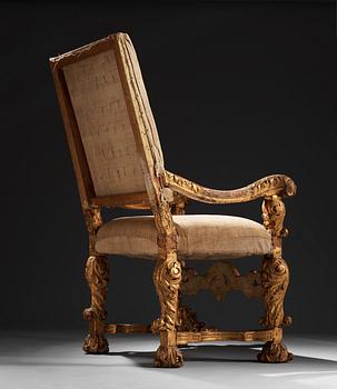 HEDVIG ELEONORAS AUDIENSSTOL 1709. Troligen tillverkad av BURCHARDT PRECHT.  Karolinsk guldbarock.