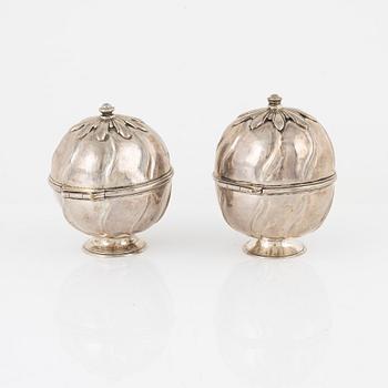 Boxes, 2 pcs, silver, Rococo, Petter Friedrich Moldenhauer, Stockholm, 1753 and Henrik Hervander, Linköping, 1803.