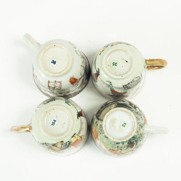 Koppar, fyra stycken, porslin, Kina, Qingdynastin, 1700-tal.