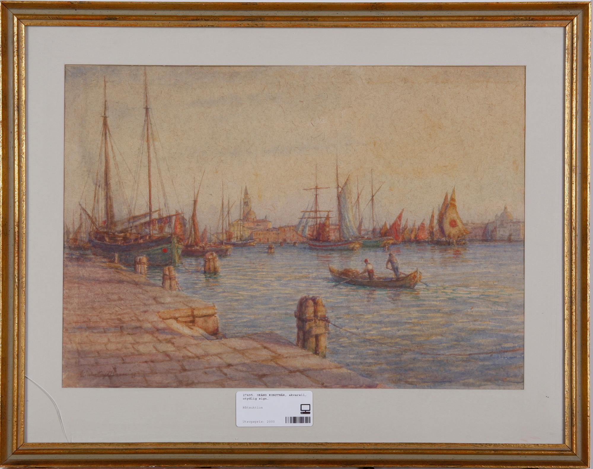 OKÄND KONSTNÄR, akvarell, otydlig sign.