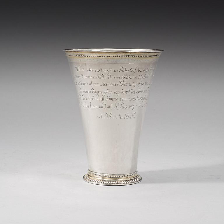 A Swedish 18th century parcel-gilt wedding-beaker, Fridrich Henrich Klinck, Stockholm 1727.