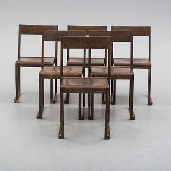 Six mid 20th century birch chairs "Orkesterstolen" by Sven Markelius.