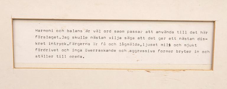 Peder Duke, "Förslag till konstnärlig utsmyckning på skärmvägg i matsal/sällskapsrum - Kv Kassaskåpet 10, Solna" 5 st.