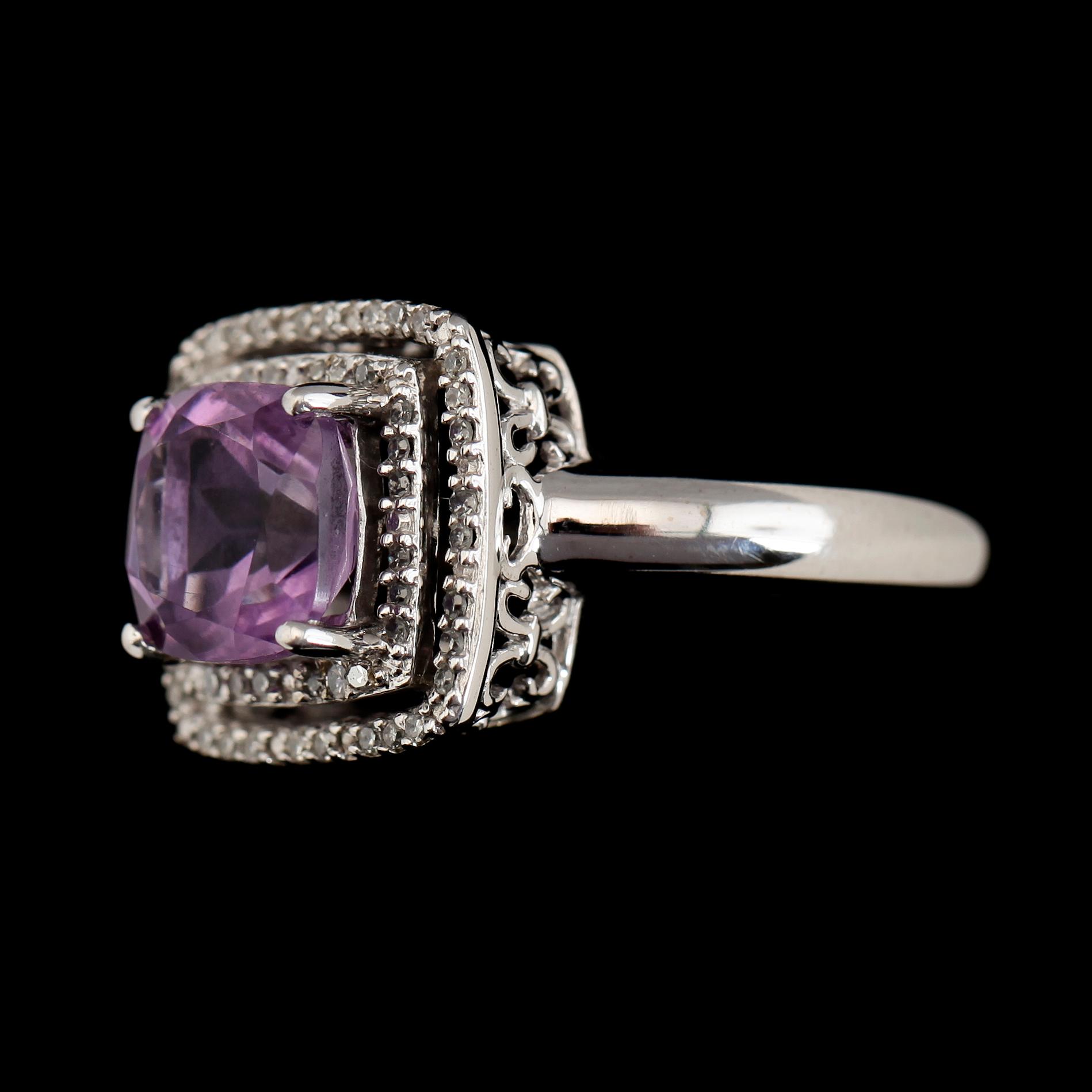 RING, 14K guld, diamanter tot ca 0.25 ct och ametister. Total vikt ca 4,5 g.