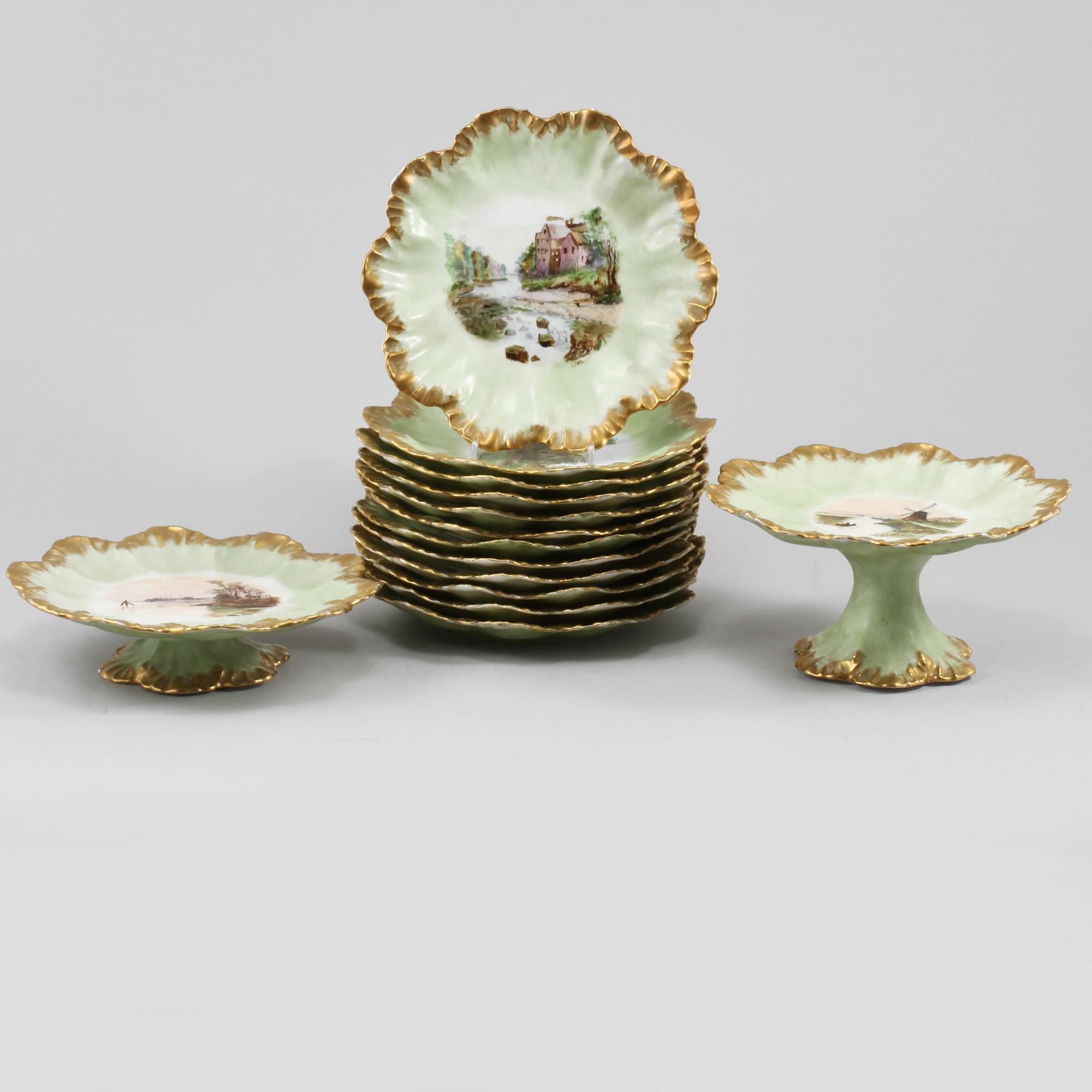 SERVISDELAR, 14 st, porslin, A Lanternier & Co, Limoges, Frankrike, 1900-talets första hälft.