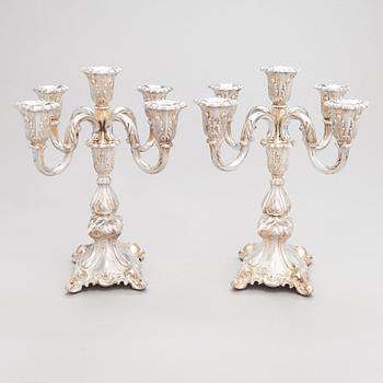 A pair of 5-candle silver candelabra, Auran Kultaseppä, Turku 1970.