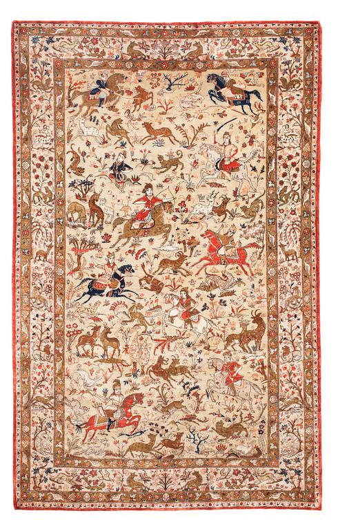 SEMI-ANTIQUE/OLD SILK QUM. 217,5 x 140,5 cm. One of a pair.