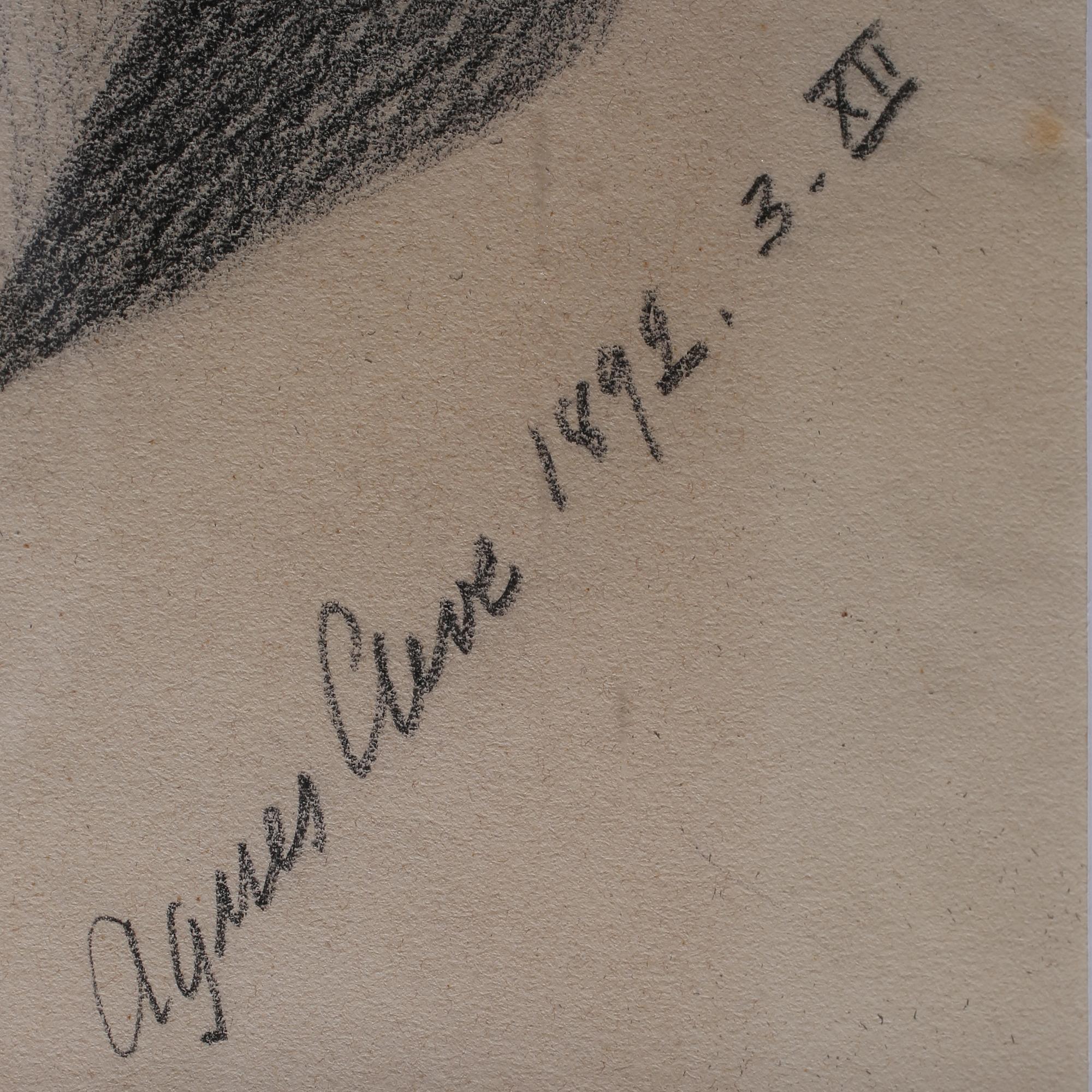 AGNES CLEVE, kolteckning, signerad och daterad 1892.