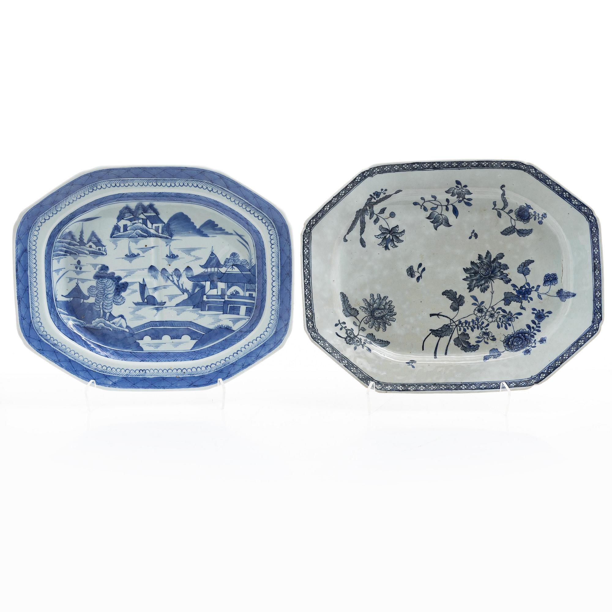 Stekfat, 2 st, kompaniporslin, Kina, 1700-1800-tal.