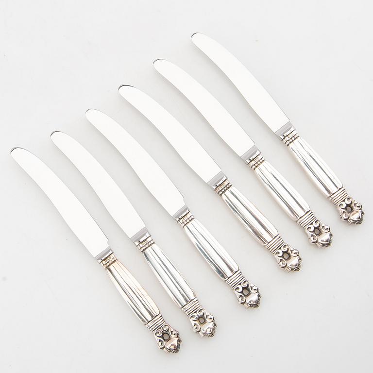 Johan Rohde, fruit knives 12 pcs "Konge/Achorn" sterling silver for Georg Jensen after 1945.