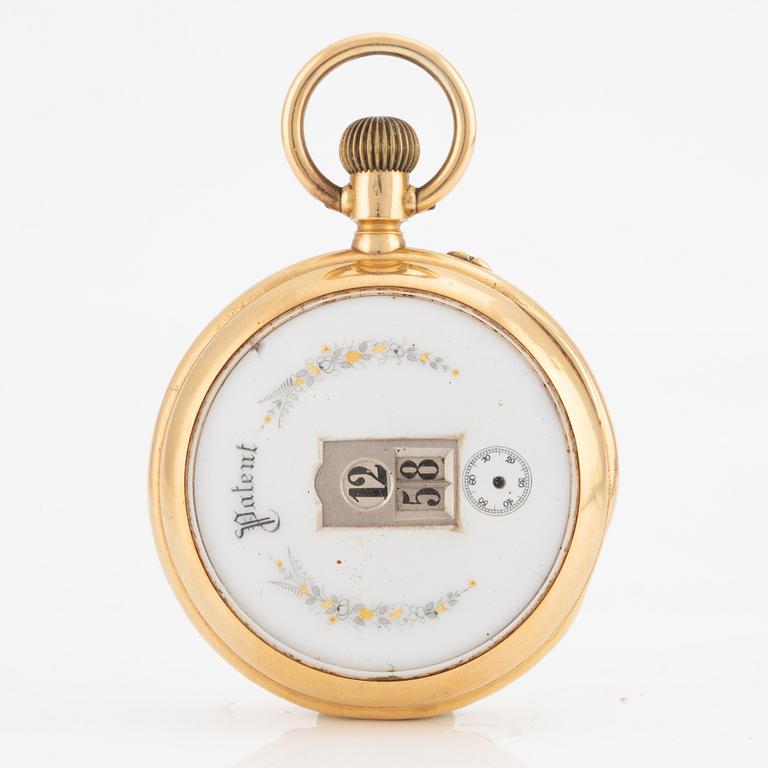 Pocket watch, 18K gold, "digital", 51.5 mm.
