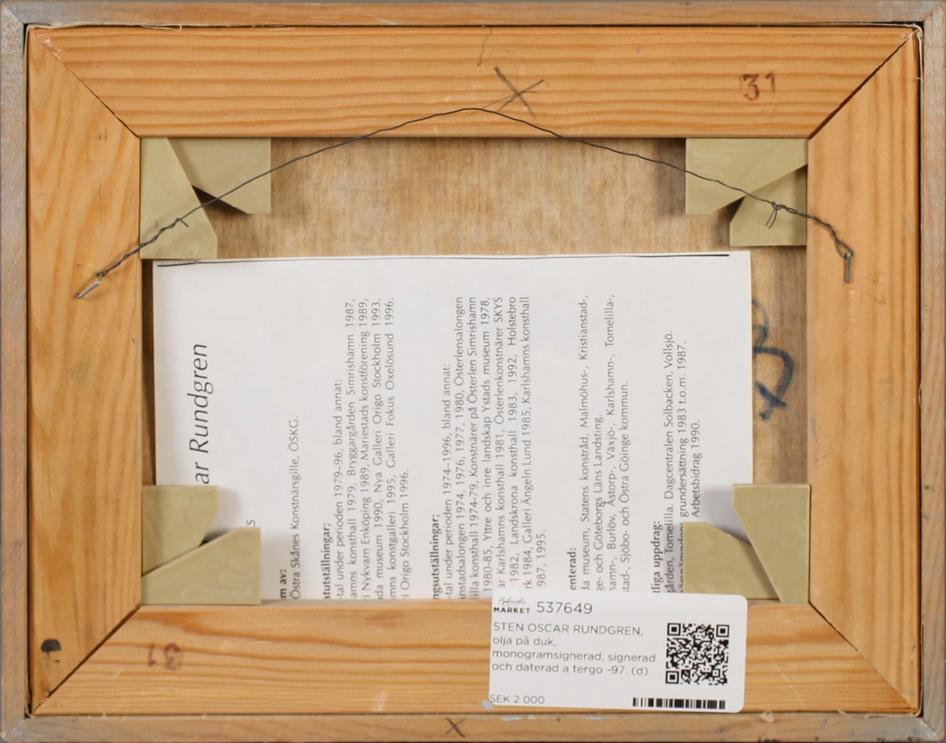 STEN OSCAR RUNDGREN, olja på duk, monogramsignerad, signerad och daterad a tergo -97.