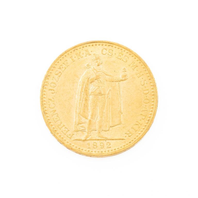 Gold coin, Hungary, 20 Korona, 1892.