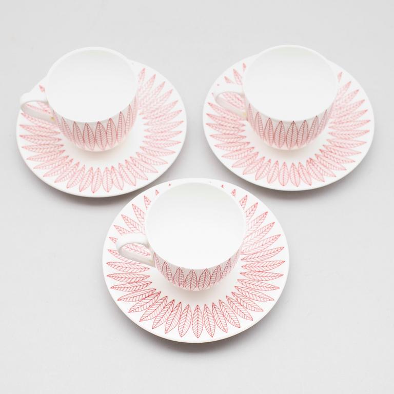 KAFFEKOPPAR MED FAT, 12 st, benporslin, "Salix", Stig Lindberg, Gustavsberg.