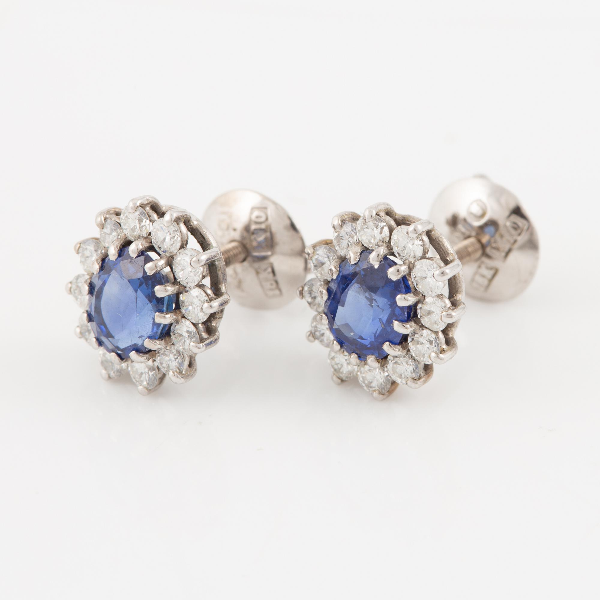 Earrings, a pair, 18K white gold with sapphires and brilliant-cut diamonds.