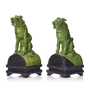 A pair of green glazed roof tiles, Ming dynasty (1368-1644).