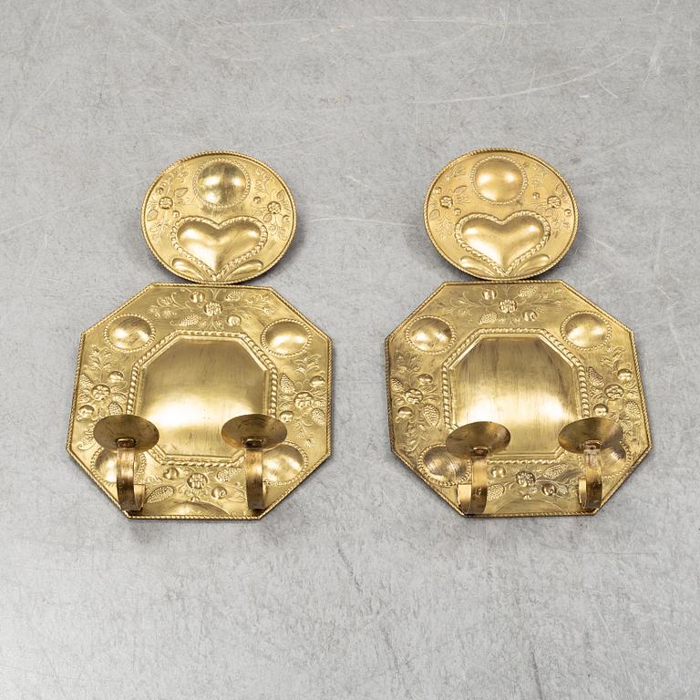 A pair of Swedish baroque style wall lights. 20th century.