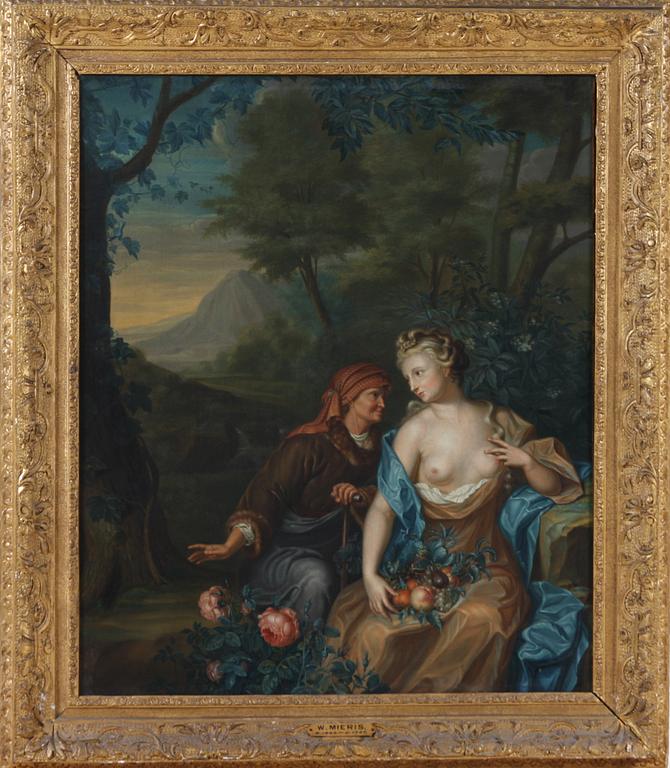 Willem van Mieris Follower of, Vertumnus and Pomona.