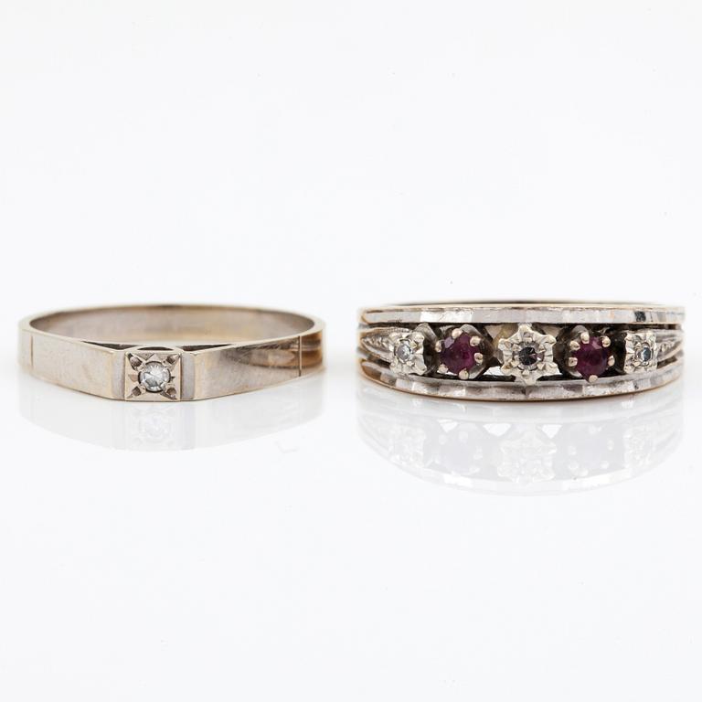 RINGAR, 2 st, 18k guld med diamanter och rubiner. Vikt 6 gram.