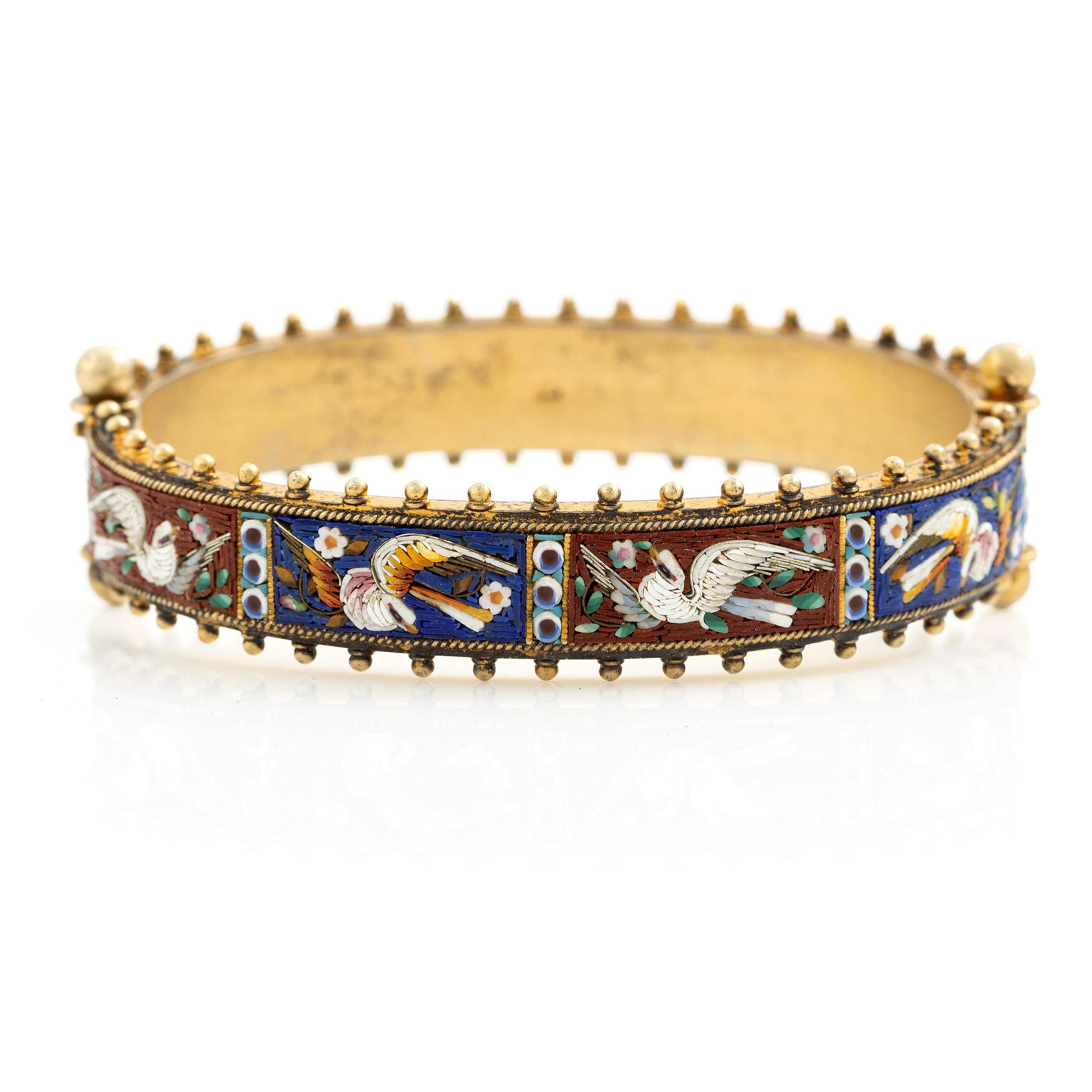 A gold plated micromosaic bangle, Victorian.