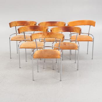 Gunnar Asplund, a set of six leather uphostered 'GA1' armchairs from Källemo, after 1988.