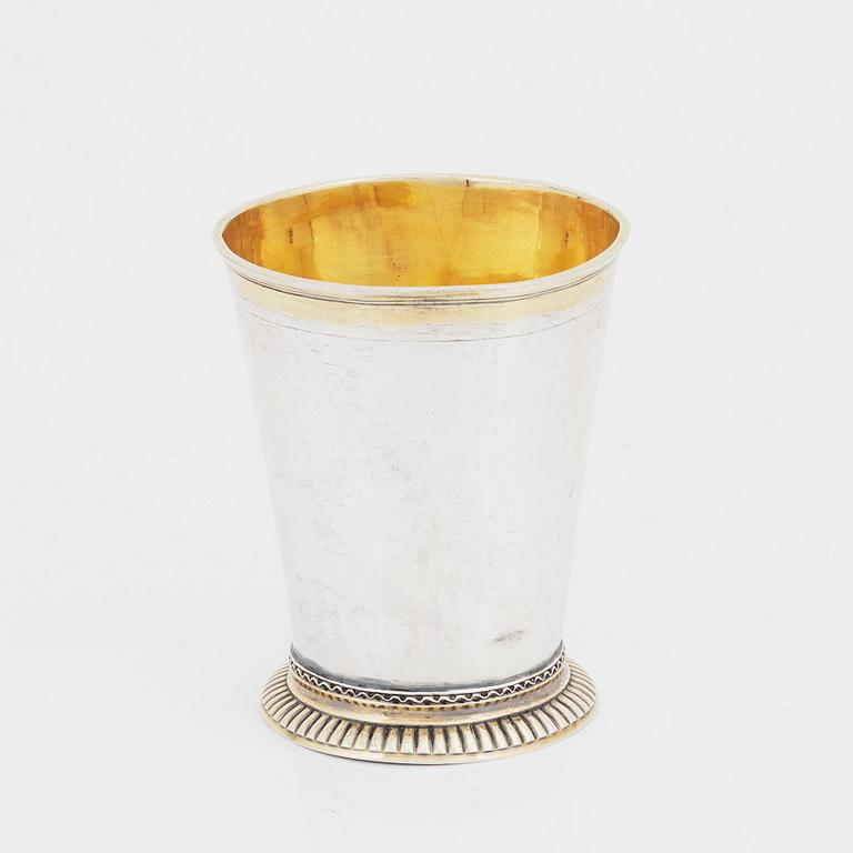 A Swedish early 18th century parcel-gilt silver beaker, mark of Petter Berendt, Stockholm 1702.