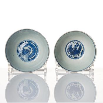Two blue and white bowls, Ming dynasty, (1368-1644).
